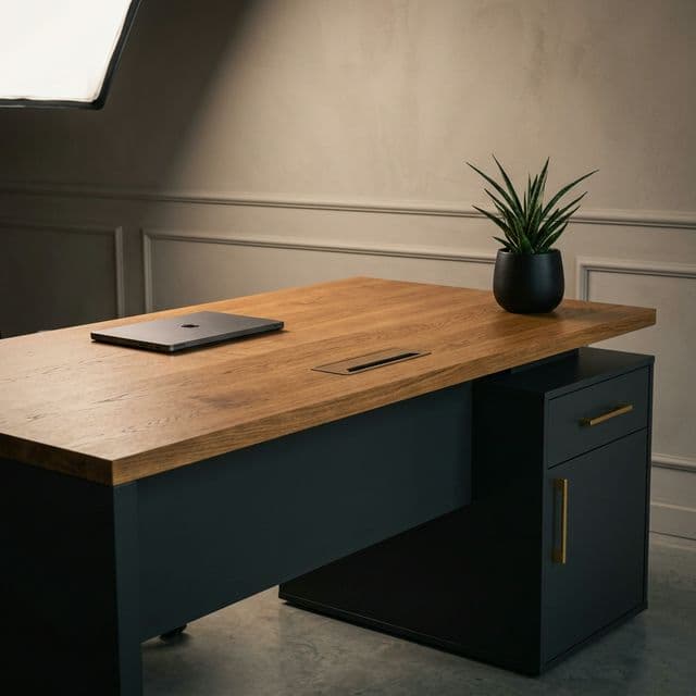 Biurko na wymiar grafit — meble biurowe WMS MEBLE Łowicz