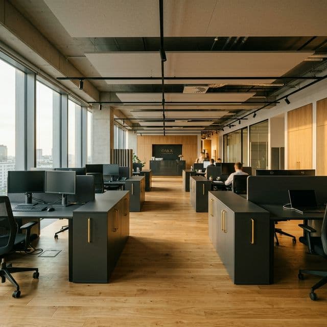 Meble biurowe open space — realizacja WMS MEBLE dla firmy Łódź