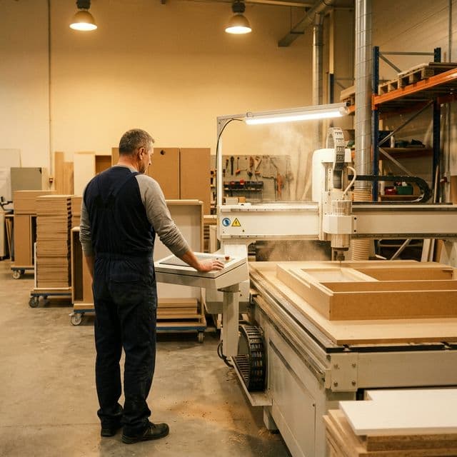 Stolarz przy obróbce CNC — WMS MEBLE produkcja mebli na wymiar Łowicz